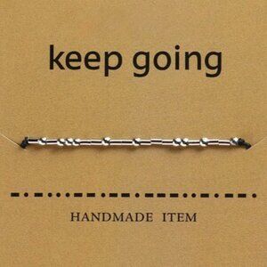 "KEEP GOING" Silver Morse Code Bracelets - Adjustable String, Inspirational
